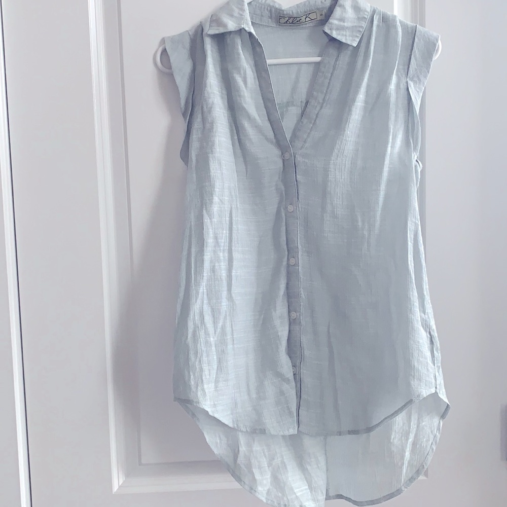 Blue/Grey Cut-Off Button Up Shirt | Size: S